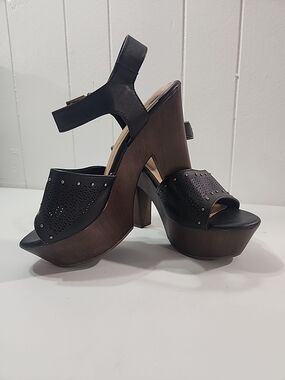 Report Black and Brown Platform Studded Heel Sandals